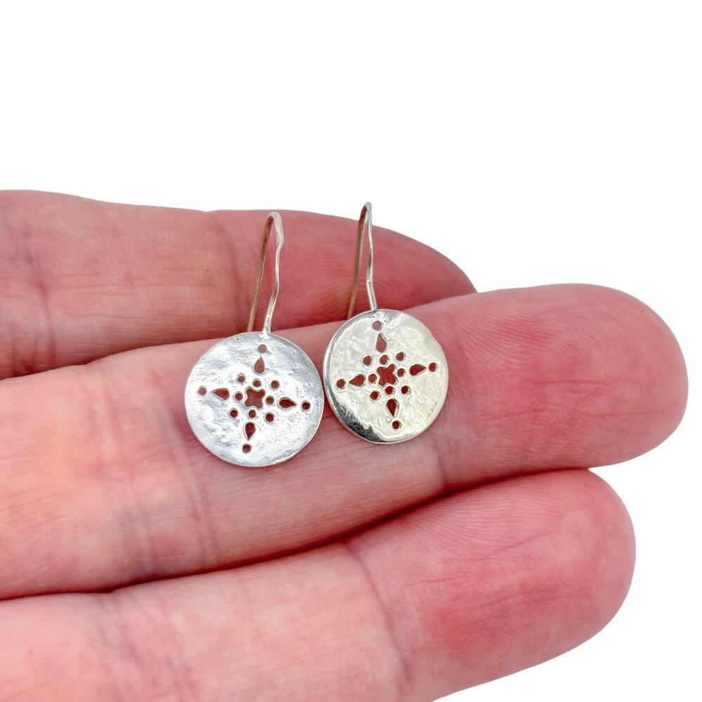 Vintage Sterling Silver 925 Cutout Star Disc Dangle Earrings